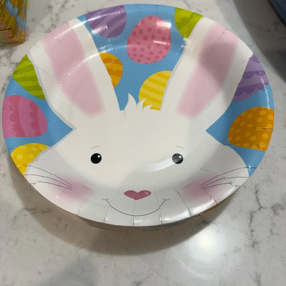 Easter Bunny Paper Plates & Napkins Set - Pastel Yellow, Blue, Pink
